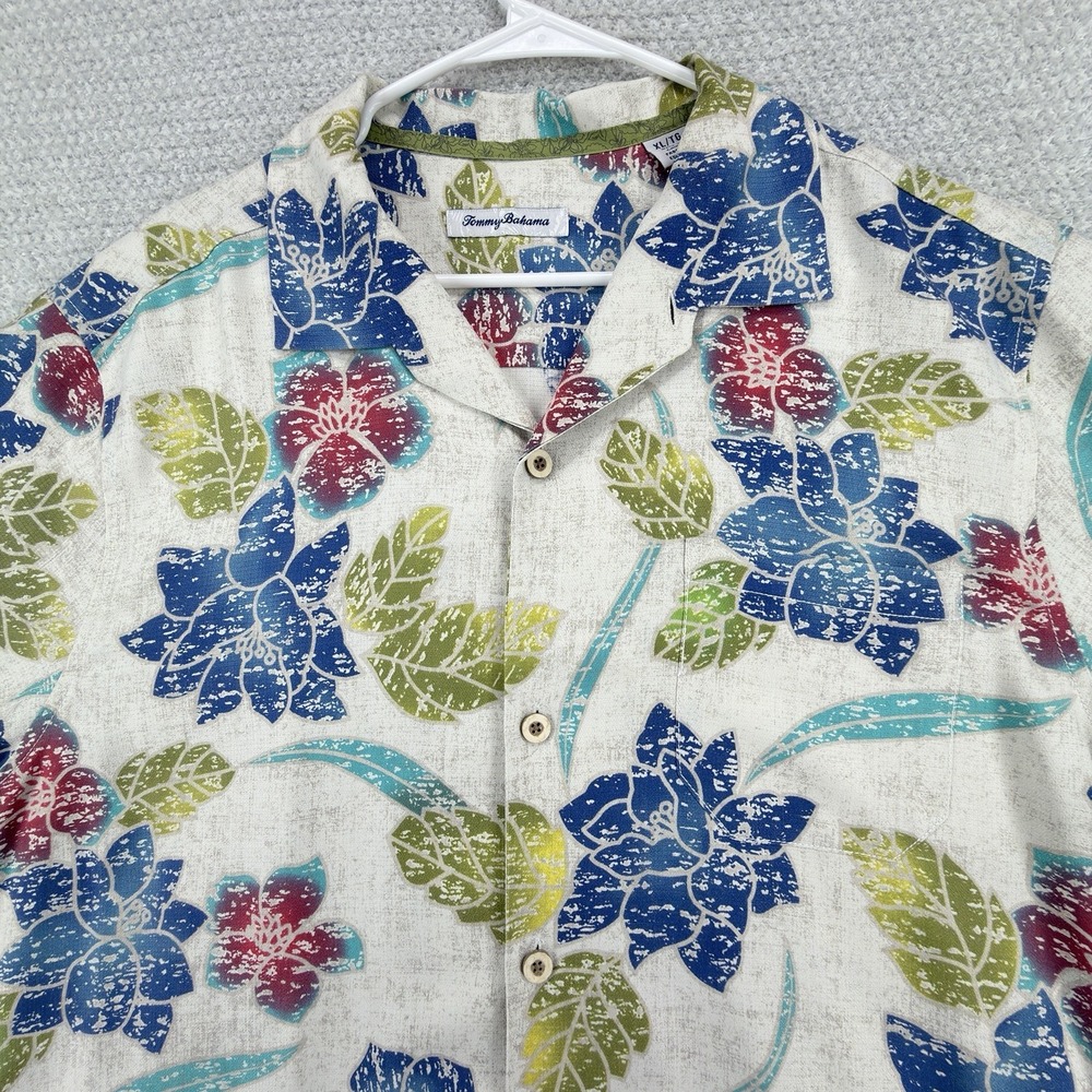 Tommy Bahama IslandZone Camp Shirt‎ Mens XL Silk Blend Floral Tropical Hawaiian